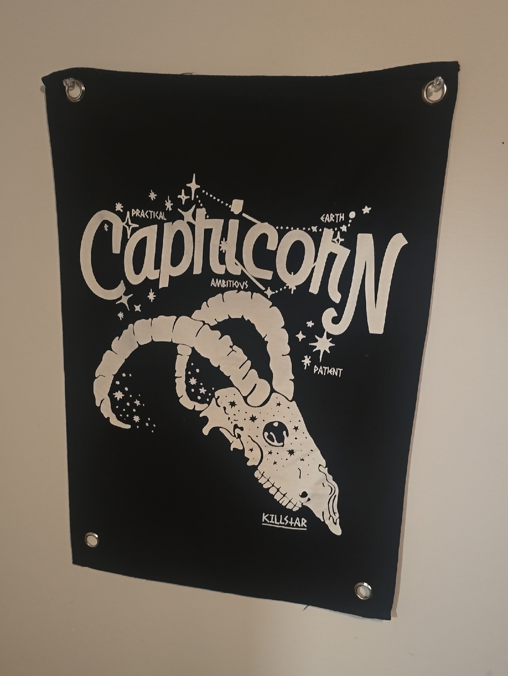 Killstar Capricorn Zodiac Wall Tapestry - Black and White